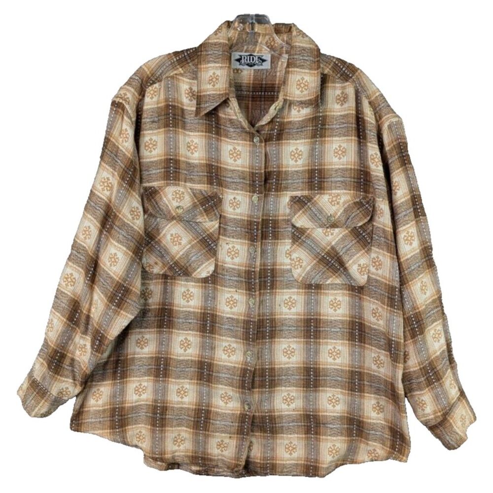 Rider Beige Plaid Button-Down Shirt Jacket